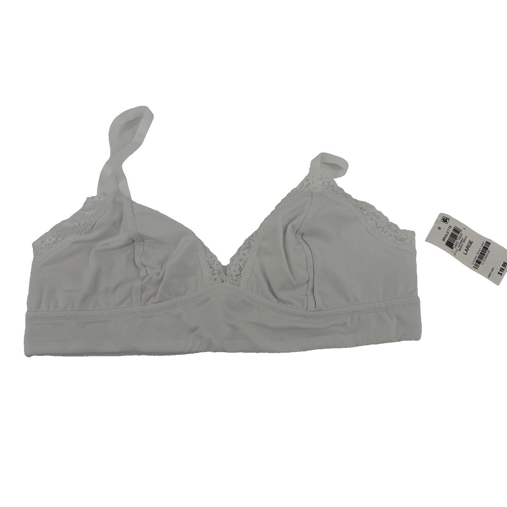 Jenni Intimates White Lace Trim Cotton Bralette - Size Large - New with Tags